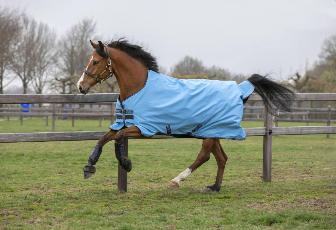 Horseware Mio Turnout Medium 200g – Coperta Impermeabile Per Cavallo, Blu/Rosso, 5'6/168 Cm
