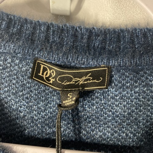DG2 DIANE GILMAN multi-tone blue crew neck pullover fuzzy sweater S - Picture 8 of 12