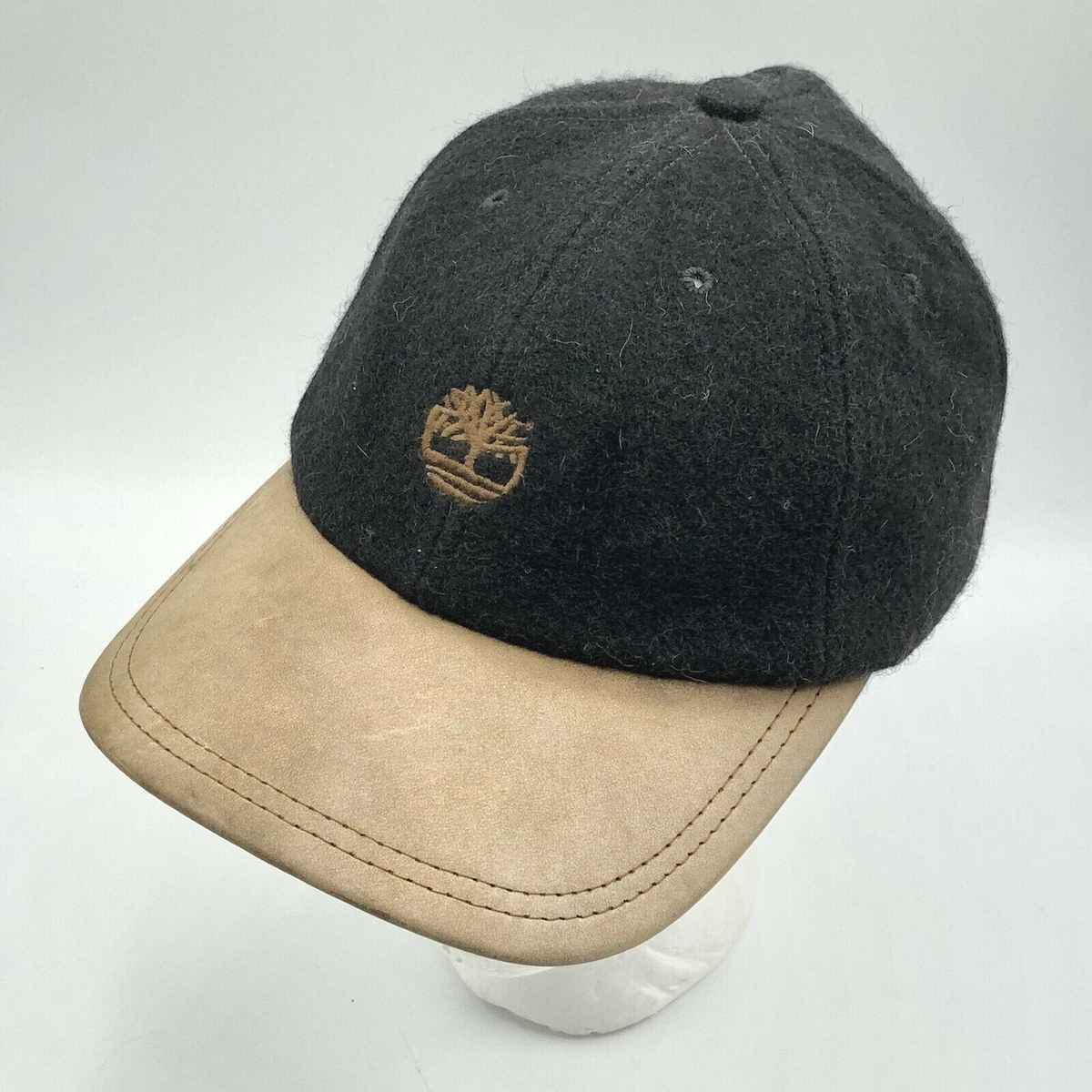 Vintage Timberland Logo Wool Strap Back Baseball Hat Leather Lid