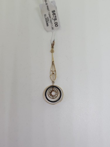 Art Deco 14k Lavalier Diamond Black Enamel Circle Pendant - 第 6/12 張圖片