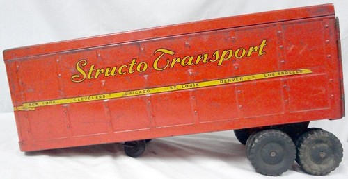 Vintage Structo Toys Pressed Steel Auto Transportation Truck Cab & 2 Trailers! - Picture 15 of 24