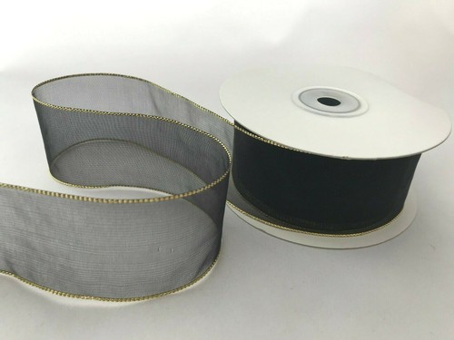 1 1/2" Organza Sheer Metallic Gold Iridescent Edge Ribbon Assorted Spool 25 yds - Picture 7 of 15