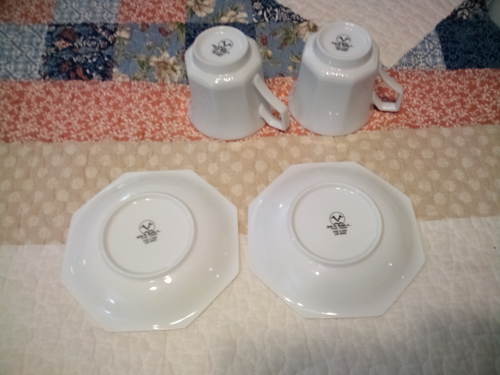 Set of 2Sea Gull Fine China Jian Shiang White Octagonal 2 Cups & 2