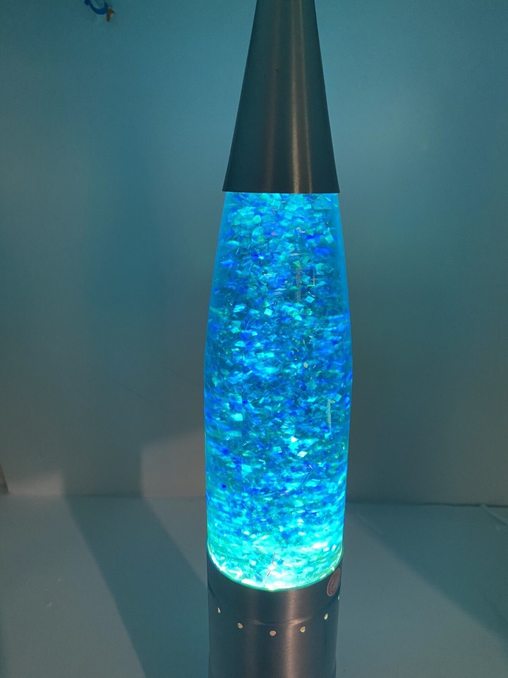 Vintage PLIABLE ART 102L GREEN GLITTER LAVA LAMP SILVER BULLET ROCKET