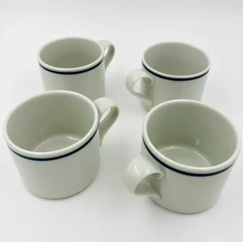 Set of 4 Dansk BISTRO Christianshavn Blue Stripe 2.75" Coffee Tea Flat Cups Mugs