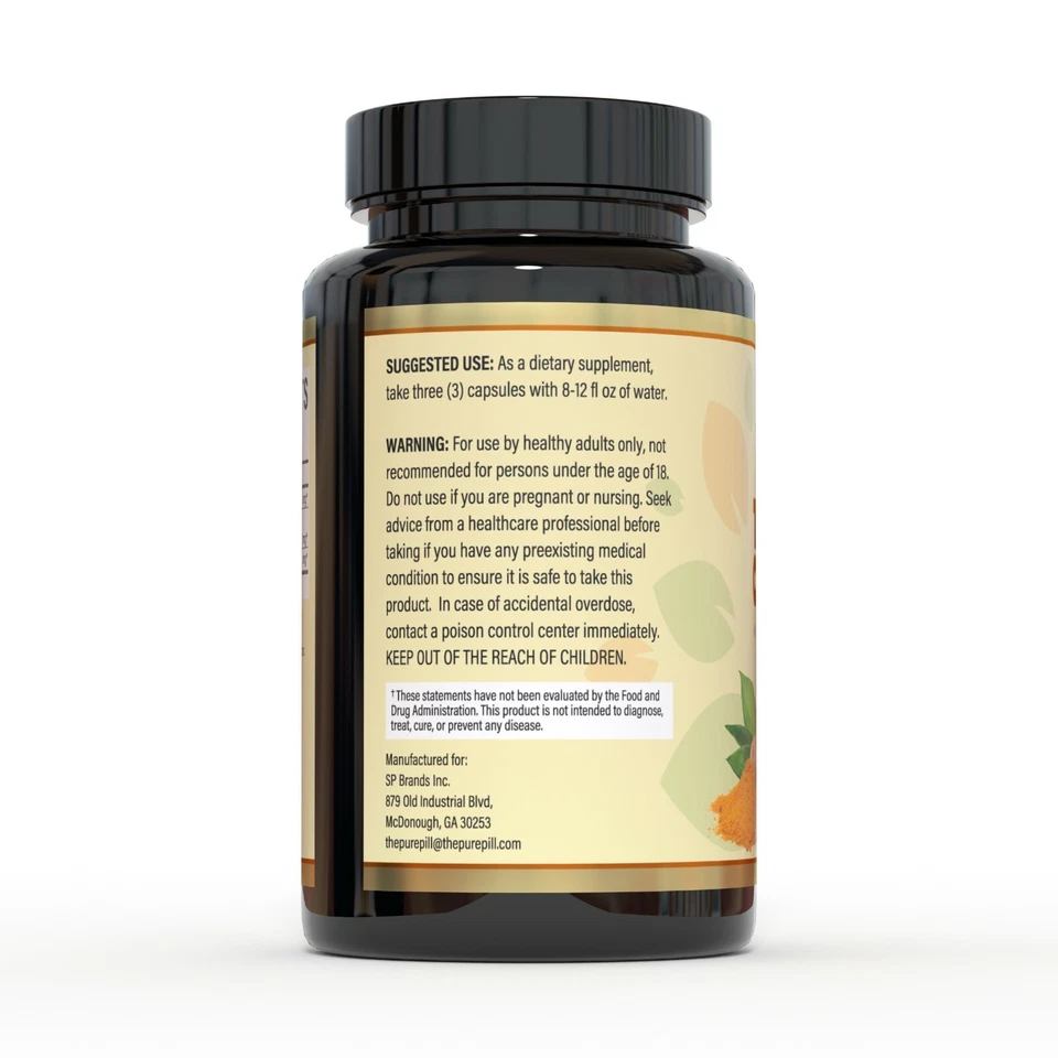Curcumina de Cúrcuma con Bioperina, 90 unidades The Pure Pill Brand, hecha en EE. UU. Foto 3 de 4