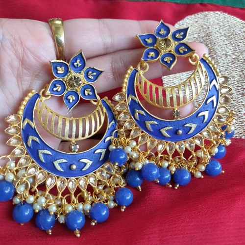 Ethnic Indian Meenakari Floral Earrings/Wedding Hoop Earrings/Bollywood Earrings - Picture 2 of 12