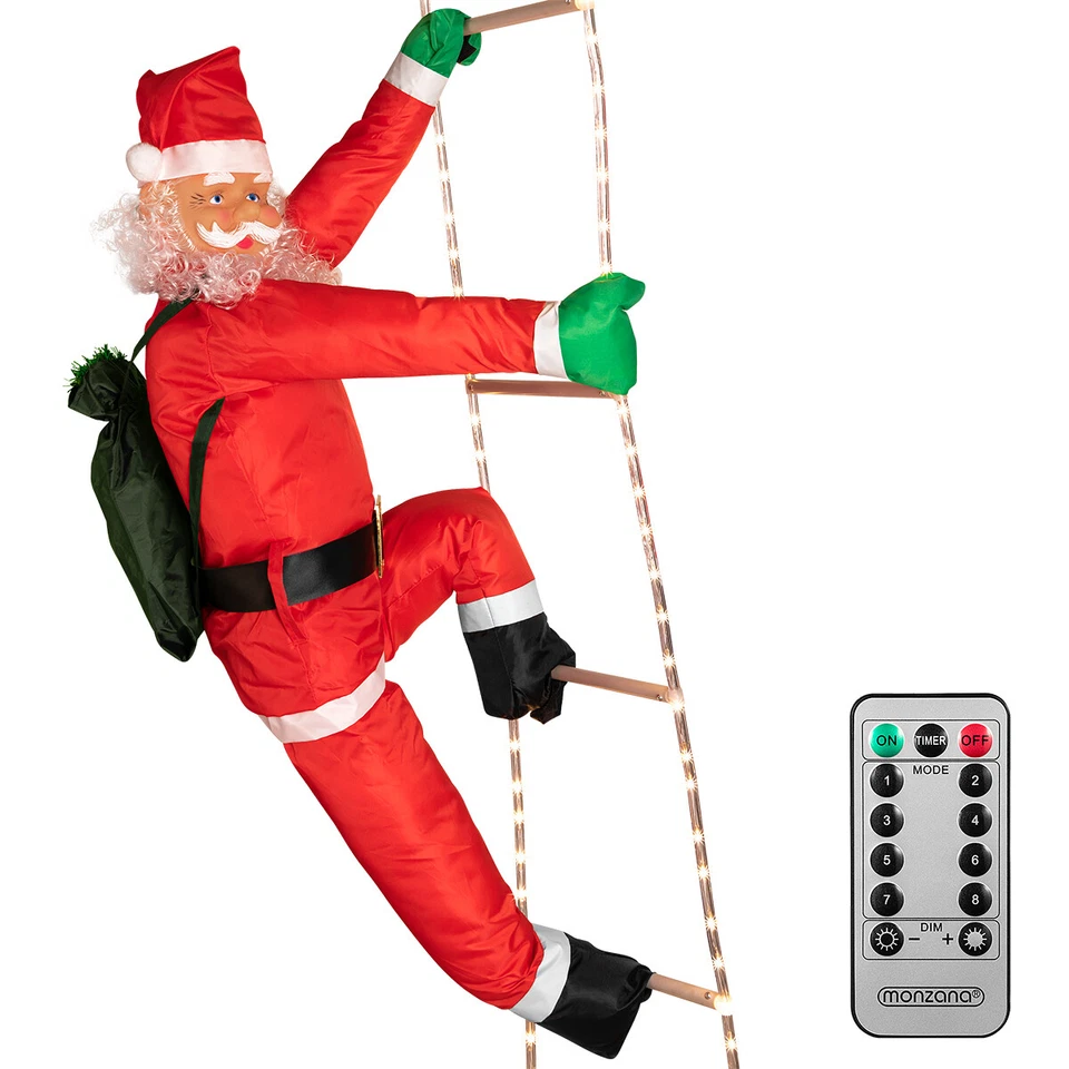 Weihnachtsmann Leiter 240cm LED Timer Dimmbar Nikolaus Weihnachten Santa Claus