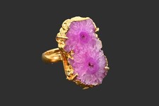 New 18K Gold Plated Pink Solar Druzy Adjustable Ring Overlay Jewelry Sp-153