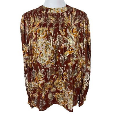 Anthropologie Vineet Bahl S Angeline Gold Metallic Floral Embroidered L/S Blouse