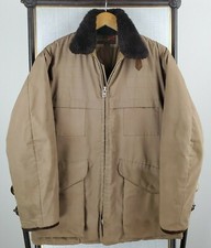 VTG 80s 10-X Size Medium Made in USA Faux Fur Collar Khaki Hunting Jacket Coat