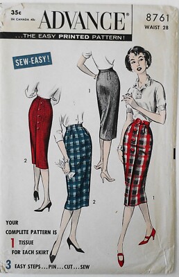 Advance 8761 Vintage Misses One Yard Skirts Sewing Pattern Waist 28 FF