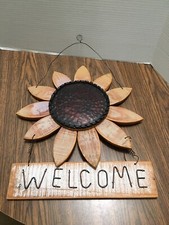 Welcome SUNFLOWER Wooden Metal Hanging Sign Decoration 18" Country Farmhosue