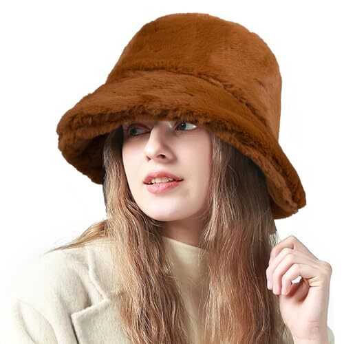 Faux Fur Bucket Hat, Winter Warm Fluffy Hat for Women Men BFONS Faux Fur Winter Bucket Hat for Women Men Fuzzy Warm  main image 3