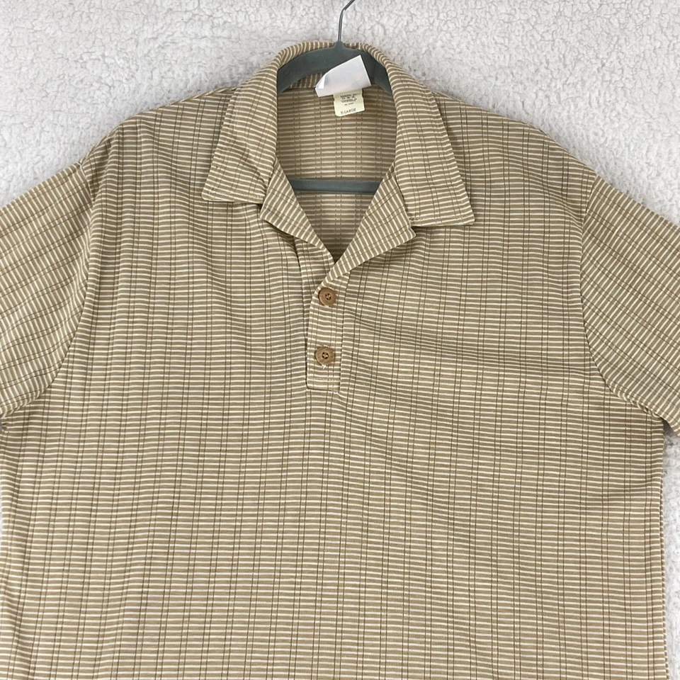 Camisa Polo Hobie Marrón Rayas Manga Corta Para Hombre De Colección Hecha en EE. UU. Informal Talla XL Foto 2 de 4
