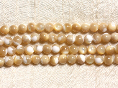Fil De Perles En Magnésite - 39cm - Boules 6mm Blanc Crème Beige Mat - Environ 65 Pièces - Neuf