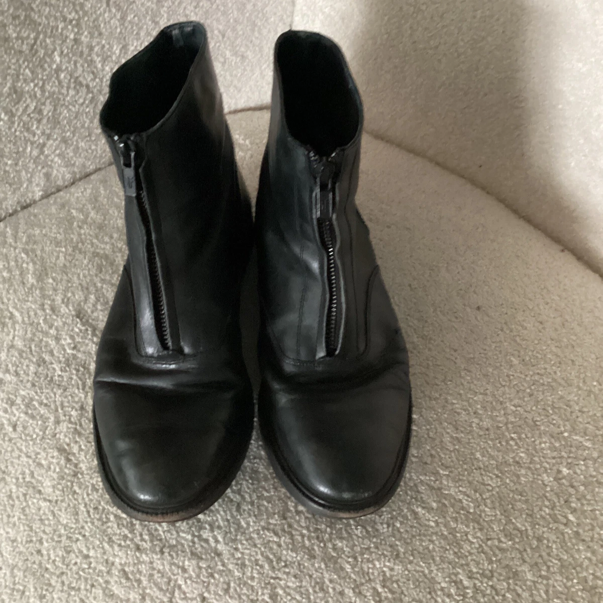 Frye Kelly Front Zip Black Leather Flat Boots 8.5 eBay