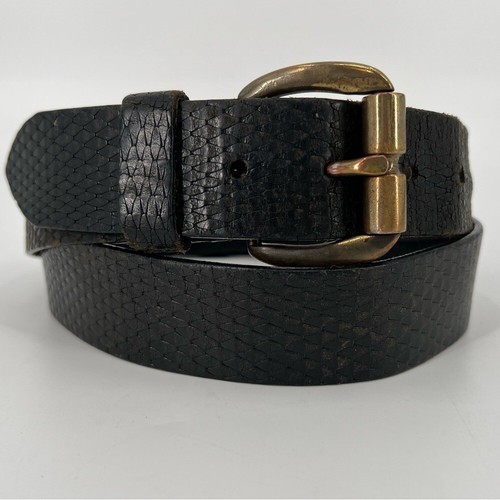 Vintage Black Leather Belt Snake Embossed M
