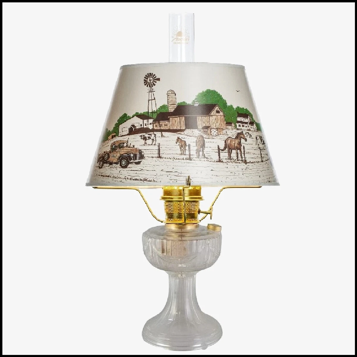 ALADDIN LAMP CLEAR CRYSTAL LINCOLN DRAPE LAMP w PEACE LOVE FARM SHADE