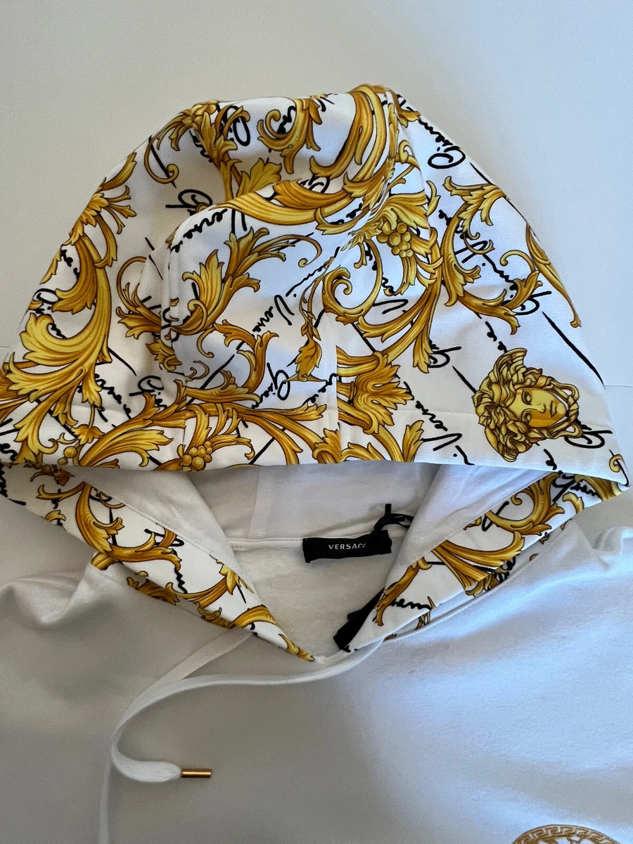 NWT 1150 Versace Medusa Baroque Print Sweatshirt with Hoodie White 4XL 1003253