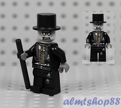LEGO - Zombie Groom Minifigure w/ Walking Stick - Halloween Head Top Hat Cane