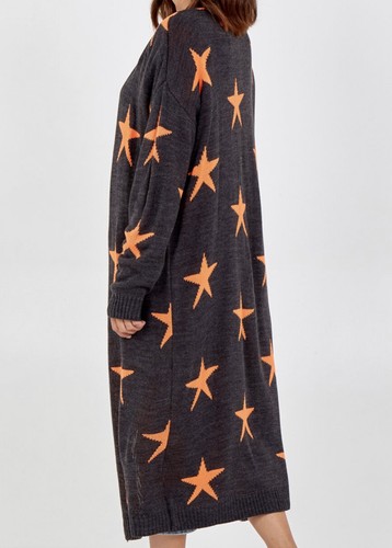 Ladies Long Knitted Star Cardigan Edge to Edge Winter Warmer BNWT - Picture 11 of 23
