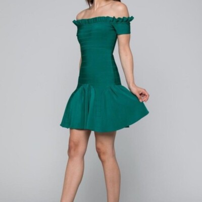 bebe Medium Dress Green Mini Bandage Ophelia Off Shoulder Flared Skirt  Cocktail | eBay