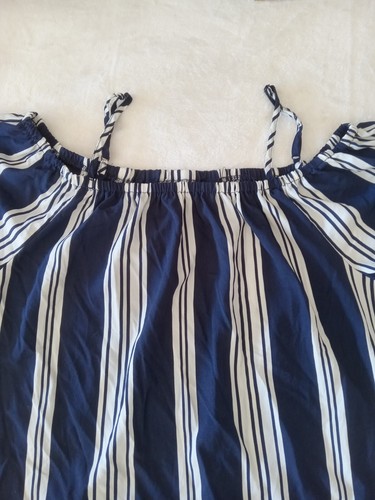 Size 1X, New Look Blue/White Striped Dress - Picture 3 of 7