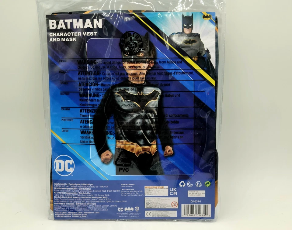 Chaleco y capa de personaje de Batman para niños Disfraz de Halloween DC Comics Rubíes +4 Foto 4 de 4