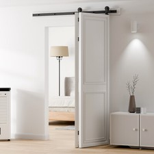 3FT Top Mount Roller Bifold Sliding Barn Door Hardware Kit Black Track Modern