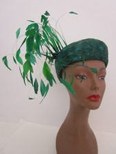 Jack McConnell Green Pillbox Calot Hat Plume Covered Feather Custom Church