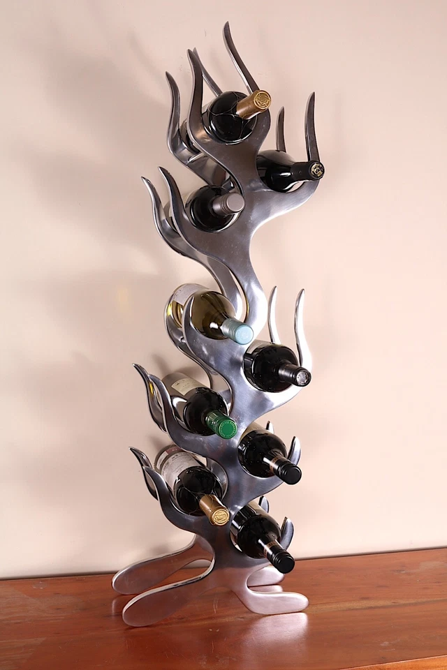 9 Vino Bottiglia Bevande Cremagliera Autonomo Pavimento O Tavolo Top Lucidato - Immagine 4 di 4