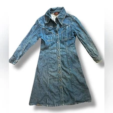 Vintage Landlubber Midi Denim Dress Womens Size 13 Medium Wash Blue Long Sleeve