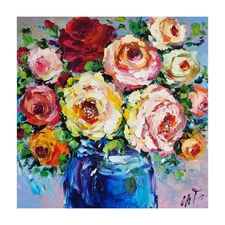 original oil painting Rose colorful flowers artwork Floral wall art 12*12 inch