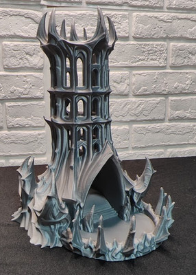 Obsidian Citadel Dice Tower   3D Printed Gray PLA   Tabletop RPG / D&D Accessory
