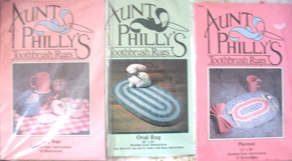 3 Aunt Philly's TOOTHBRUSH RUGS Mug rugs, Oval rug, Placemat rug PATTERNS uncut - Image 2 of 4