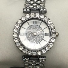 Crystal Bezel Bracelet Womens Watch 29mm Silver Tone Dial Bling 7.5"