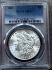 1887 P Morgan Silver Dollar $1 PCGS MS63 Uncirculated Business FROSTY!