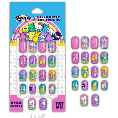 NEW Hello Kitty x Peeps Press On Nails 18pc Girls' Faux Nail Set Cute Easter