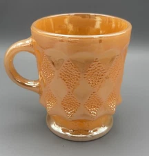 Vintage Fire-King Anchor Hocking Mug Orange Carnival Diamond Pattern USA