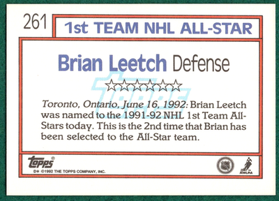 Brian Leetch - 1992-93 Topps #261 - New York Rangers All Star