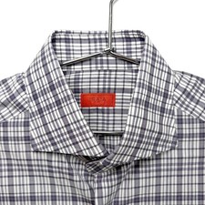 ISAIA Napoli Mens Dress Shirt 15 1/2 Check Plaid Black White Button Up