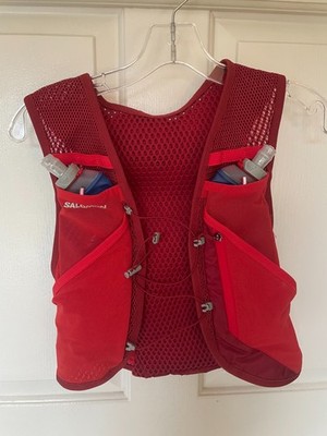 Salomon Active Skin 8 Running Vest with Flasks-Red-Large-Chest 41-43In.