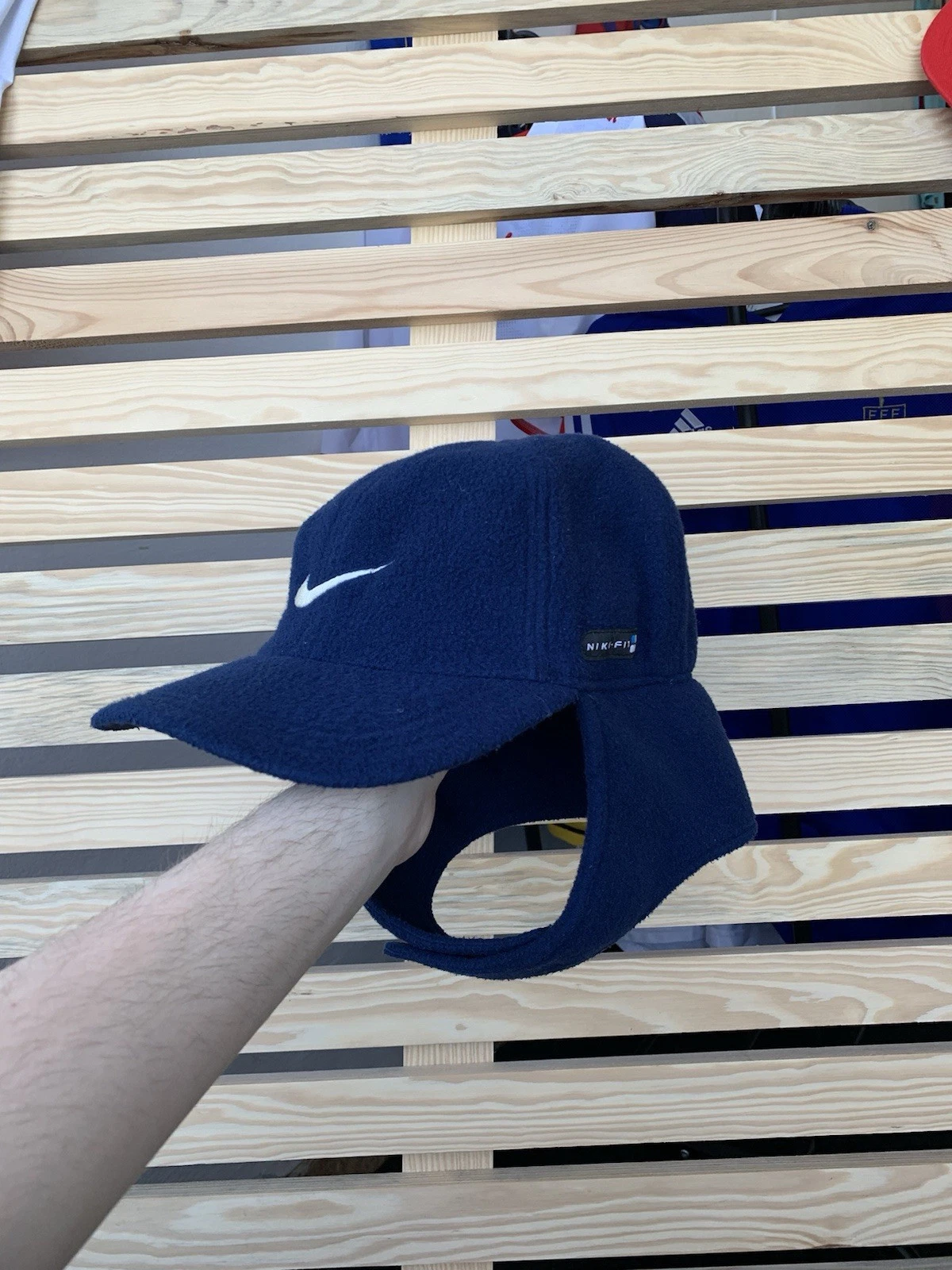 Vintage Nike-Fit Navy Fleece 2 In 1 Cap Ear Cover Hat Very Rare