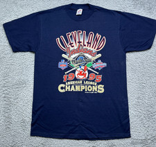 Vintage Cleveland Indians T-Shirt Mens L Blue MLB 1995 World Series USA Made