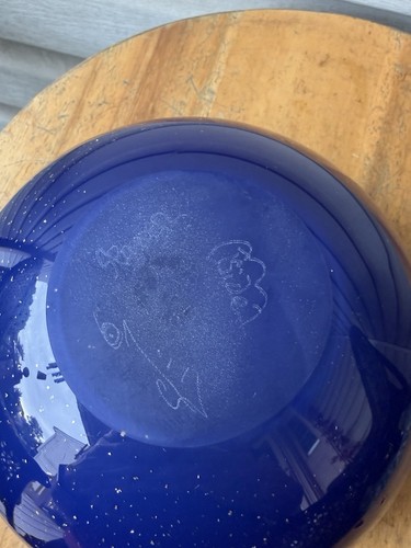 Dunkelblaue Goldflecken Nachthimmel mundgeblasene Studio Kunst Glas Vase 7" signiert - Bild 9 von 17