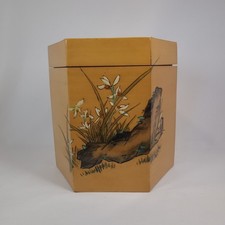 Vintage Chinese Bamboo Hexagonal Tea Cady Box Handpainted