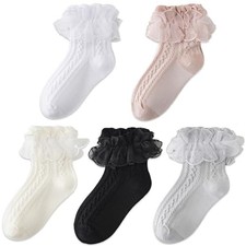Toddler Girl Socks with Ruffle Lace Frilly 5 Pairs Kids 1-3T Multicolour A30
