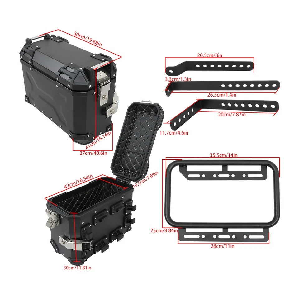 36L Motorbike Hard Side Saddlebag Box Trunk Tour with Support Racks 2×Side Case Foto 2 de 4