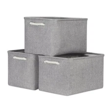 Bidtakay Storage Baskets Gray 3 Pack Shelf Baskets Collapsible Storage Bins for